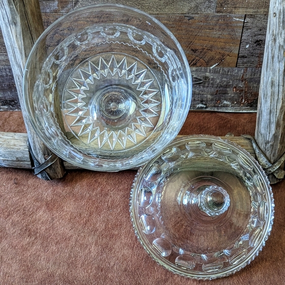 Antique Heavy Glass Compote Dish With Lid Kings Crown Nob - Picture 4 of 15